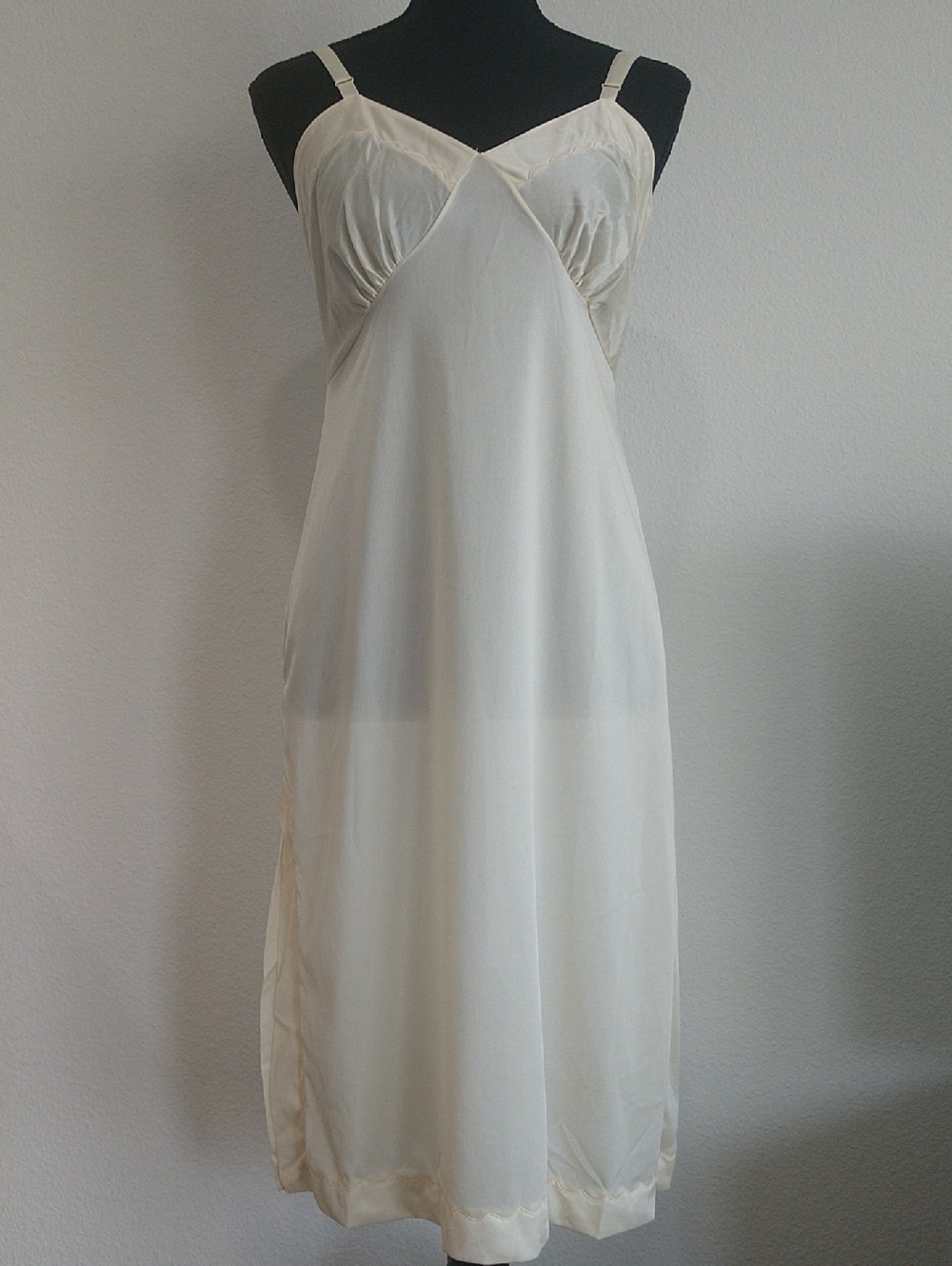 Light Cream Satin-Trim Slip Dress with Adjustable Straps